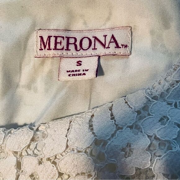 MERONA butterfly sleeve floral lace overlay top blouse cream color size S - Picture 3 of 13